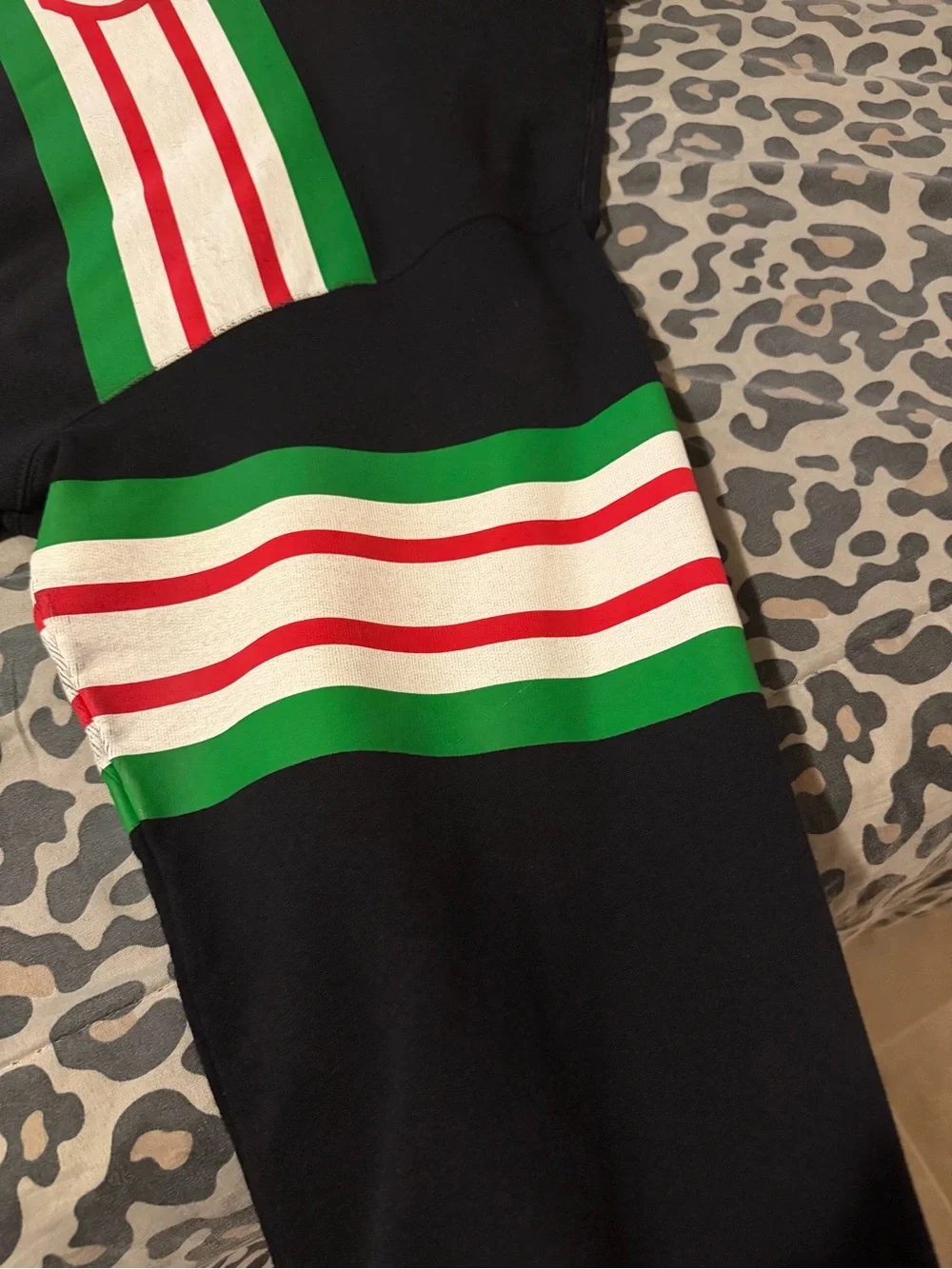 Gucci Black Hoodie with Red, White & Green Stripes